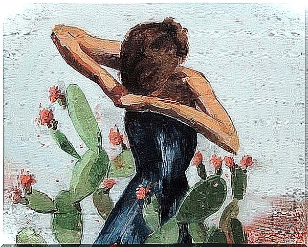 woman surrounded by cactus fighting to show bravery