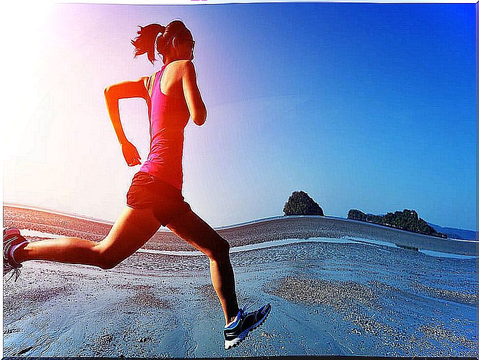 Woman running on the beach