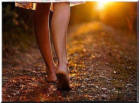 woman walking barefoot