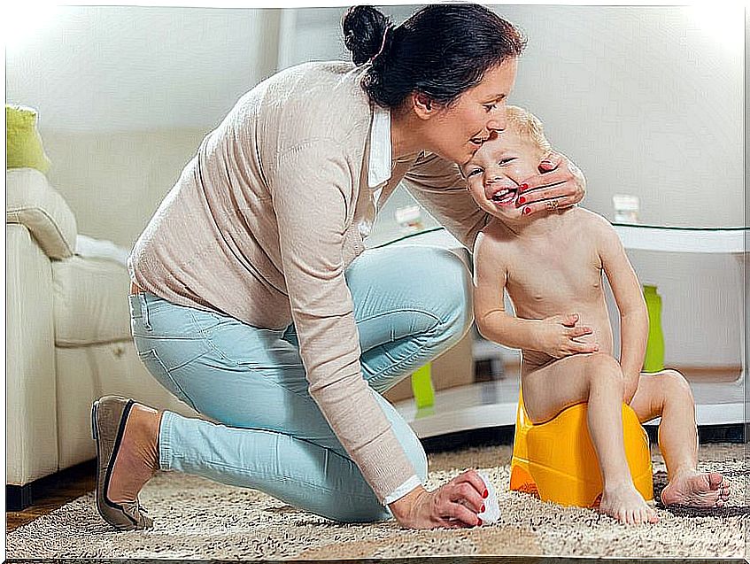 mother and son on potty