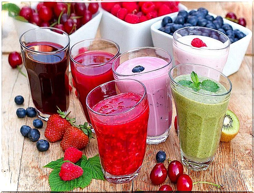 Homemade fruit smoothies.